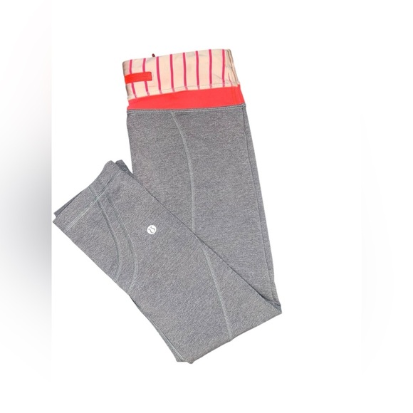 Lululemon Run Inspire Crop II – Grey with Coral Waistband – Size 4 - Picture 1 of 7